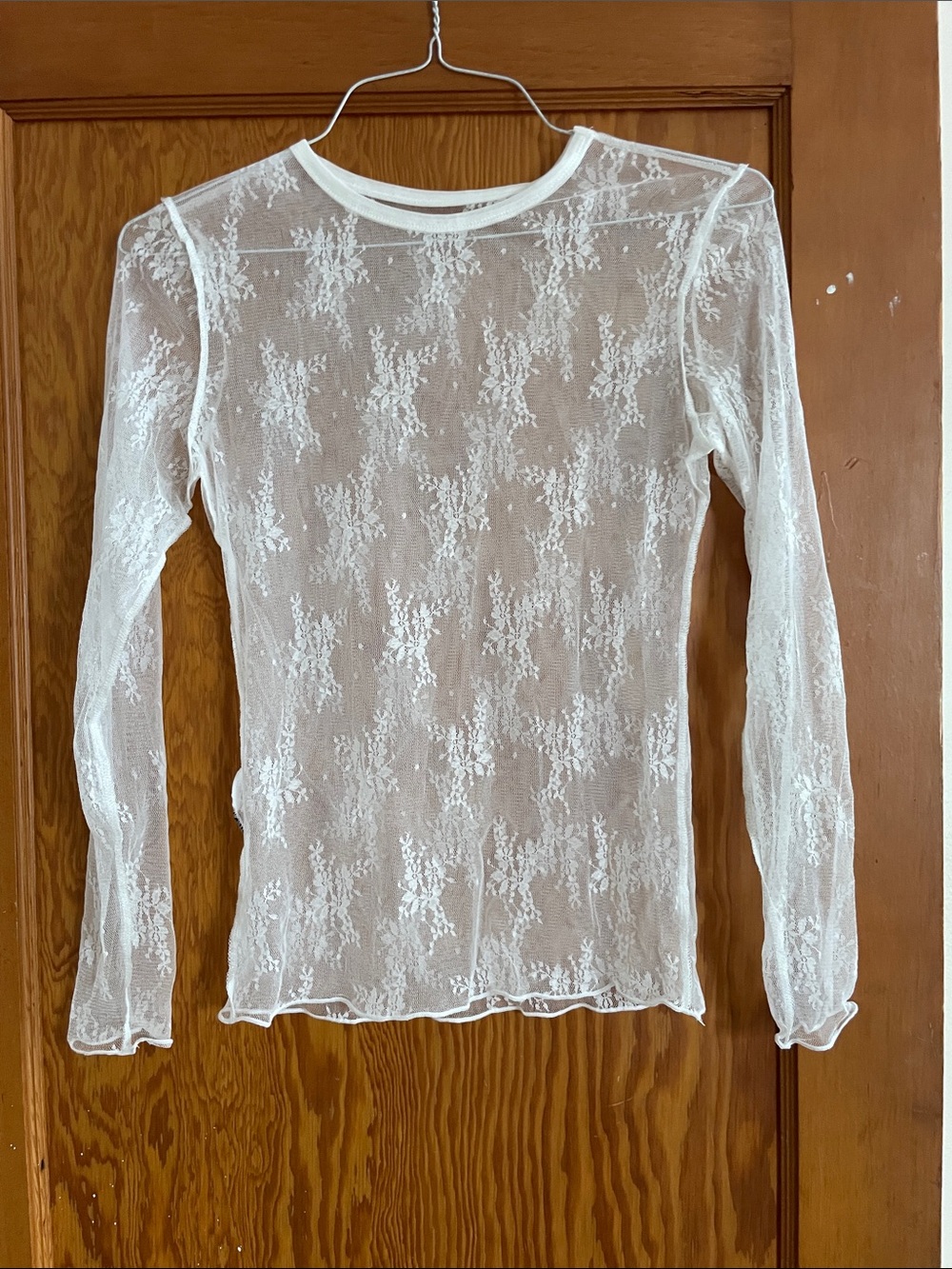 Sheer White Lace Long-Sleeve Top
